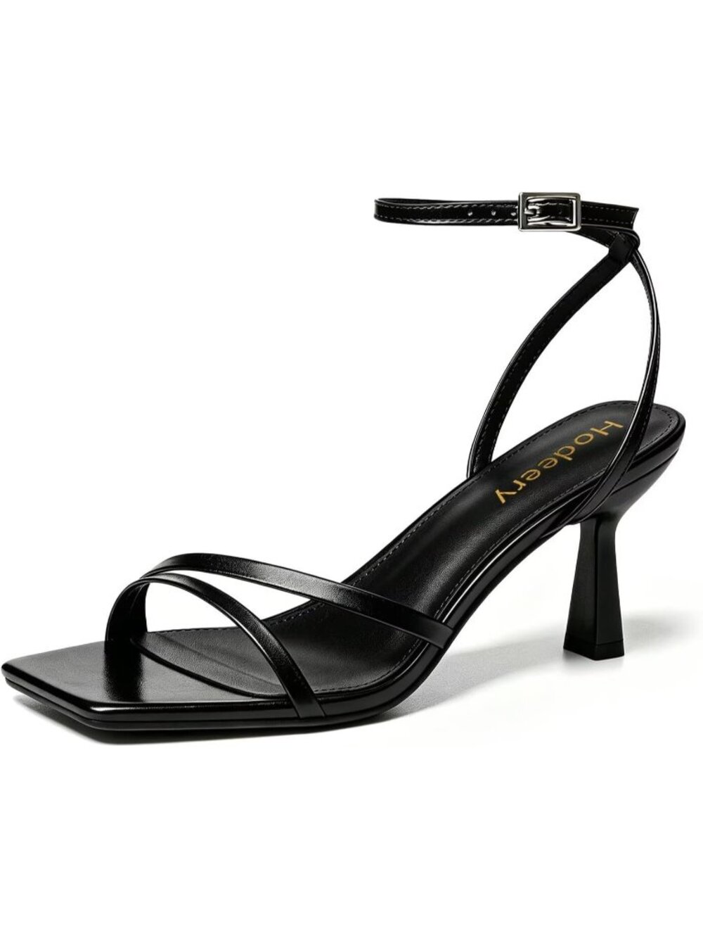 〽️Womens Black Strappy Square Toe Kitten Heels Ankle Strap Wedding Party Sandal